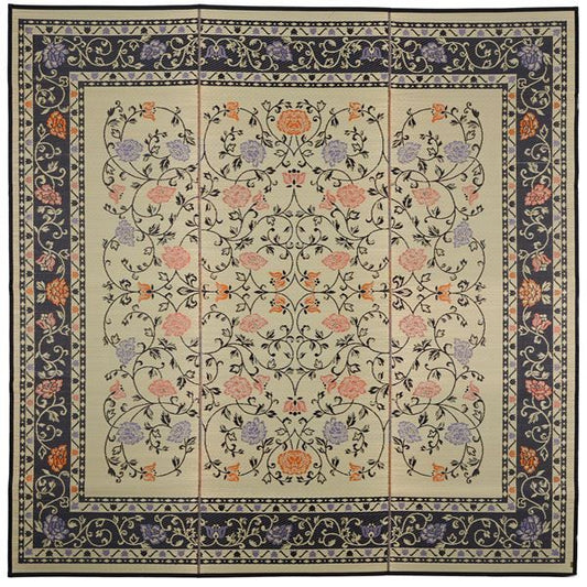 国産 い草ラグマット/絨毯 261×261cm ナチュラル×ブラック 抗カビ 消臭 ホットカーペット 床暖房対応 『イデア』代引NG