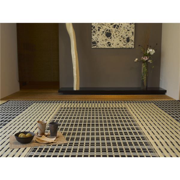 国産 い草ラグマット/絨毯 261×352cm ブルー 抗カビ 消臭 ホットカーペット 床暖房対応 『築彩 ちくさい』 〔リビング〕代引NG