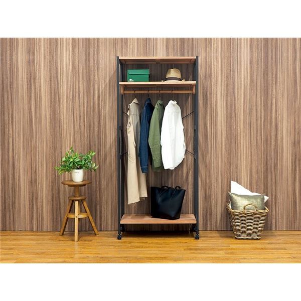 スーパSALE10倍＆4時間限定10％OFF ハンガーラック/コートハンガー 【ダークグレイ×ライトブラウン 幅77×奥行40×高さ176cm】 木製 キャスター付き 組立式【代引NG】