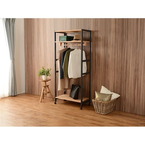 スーパSALE10倍＆4時間限定10％OFF ハンガーラック/コートハンガー 【ダークグレイ×ライトブラウン 幅77×奥行40×高さ176cm】 木製 キャスター付き 組立式【代引NG】