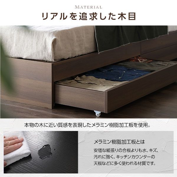 スーパSALE10倍＆4時間限定10％OFF ダブルベッド 収納付き 引き出し付き 木製 棚付き 宮付き コンセント付き ブラック ボンネルコイルマットレス付き