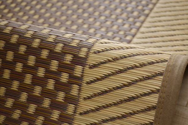 夏用 い草 ラグマット/絨毯 シンプル ベージュ 約191×191cm 正方形 日本製 抗菌 防臭 湿度調節 耐久性 〔リビング〕代引NG