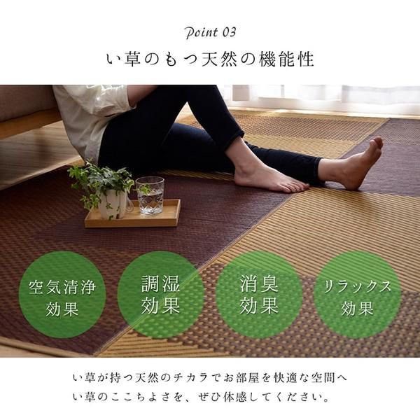 夏用 い草 ラグマット/絨毯 シンプル ネイビー 約191×250cm 長方形 日本製 抗菌 防臭 防滑 湿度調節 ホットカーペット対応代引NG