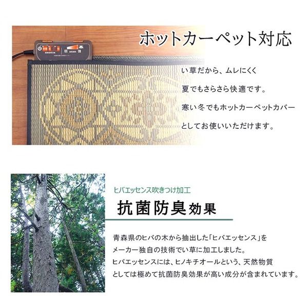 夏用 い草 ラグマット/絨毯 サークル グレー 191×191cm 正方形 日本製 抗菌 防臭 防滑 湿度調節 ホットカーペット対応代引NG
