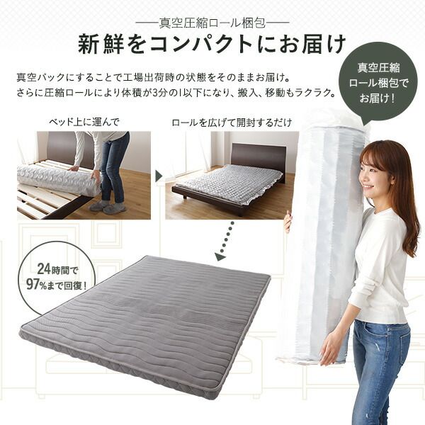 スーパSALE10倍＆4時間限定10％OFF マットレス ポケットコイル 薄型 三つ折り 快眠 高通気 メッシュ生地 体圧分散 1年保証 コンパクト 圧縮 梱包 グレイ セミダブル サイズ