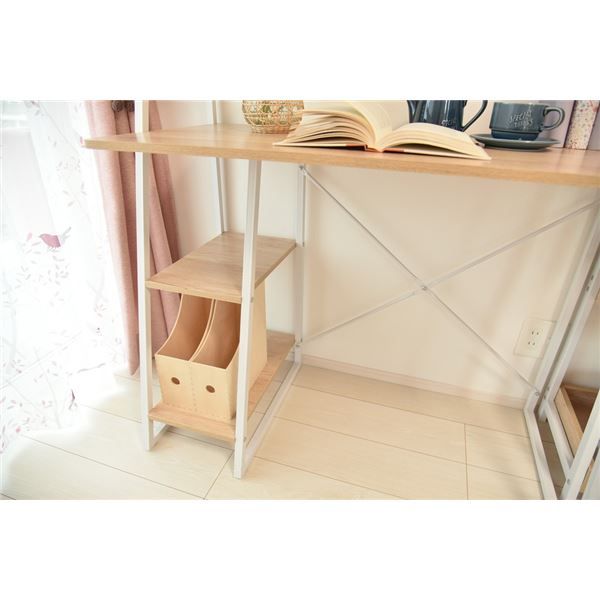 パソコンデスク/学習机 幅102cm ホワイト×ナチュラル スチール アイアン 組立品 〔リビング 在宅ワーク〕代引NG