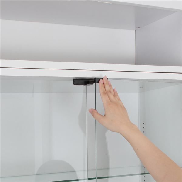 コレクションケース/収納棚 ワイド ハイタイプ 本体 奥行39cm ホワイト 幅83.1cm 強化ガラス扉 棚板 組立品代引NG