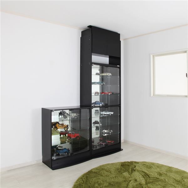 コレクションケース/収納棚 ワイド ハイタイプ 本体 奥行39cm ブラック 幅83.1cm 強化ガラス扉 棚板 組立品代引NG