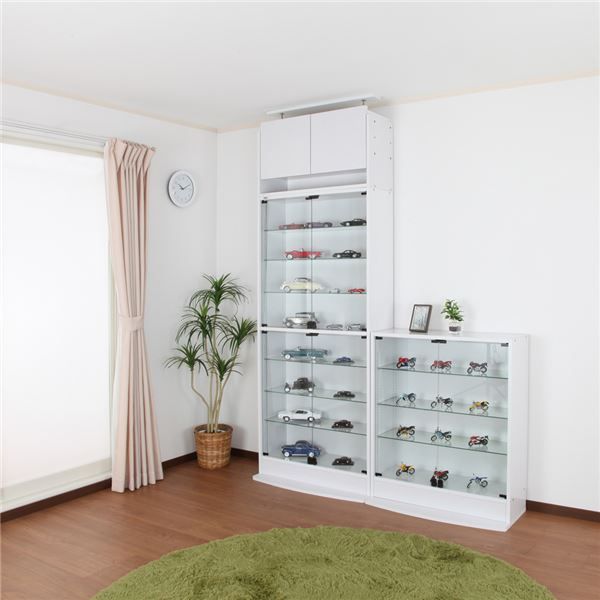 コレクションケース/収納棚 ワイド ハイタイプ 本体 奥行29cm ホワイト 幅83.1cm 強化ガラス扉 棚板 組立品代引NG