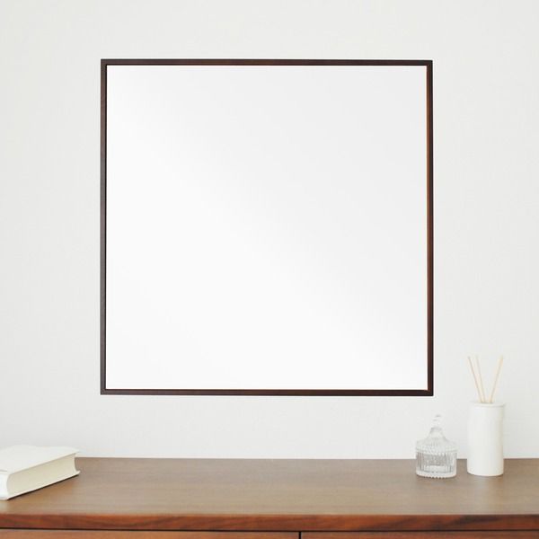 スーパSALE10倍＆4時間限定10％OFF 細枠正方形ウォールミラー幅60cm (ブラウン/茶) 天然木/鏡/スリム/高級感/木製/飛散防止加工/壁掛け/オシャレ/北欧風/日本製/完成品/NK-10