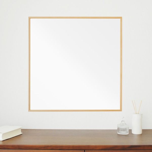 スーパSALE10倍＆4時間限定10％OFF 細枠正方形ウォールミラー幅60cm (ナチュラル) 天然木/鏡/スリム/高級感/木製/飛散防止加工/壁掛け/オシャレ/北欧風/日本製/完成品/NK-10