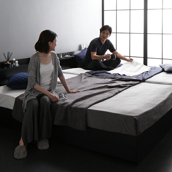 スーパSALE10倍＆4時間限定10％OFF ベッド シングル ボンネルコイルマットレス付き ブラック 収納付き 引き出し付き キャスター付き 木製 宮付き 棚付き コンセント付き シンプル モダン