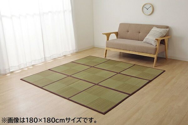 い草 置き畳風 ラグマット 長方形 ブラウン 約120×180cm 折りたたみ 調湿 消臭 防傷 不織布 ブロック 格子柄 市松 チェック代引NG