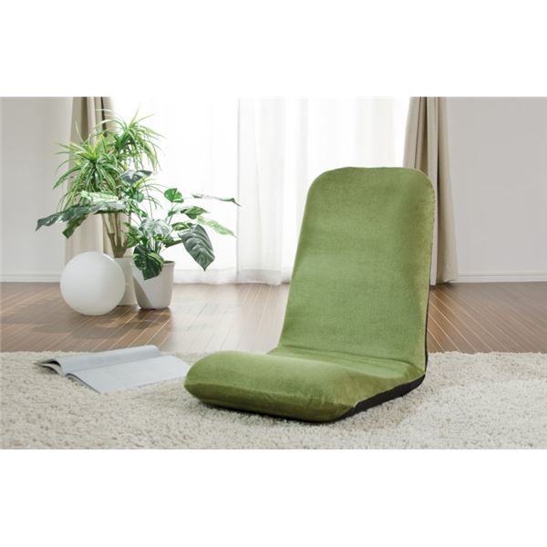 背筋ピン 座椅子/パーソナルチェア Lサイズ グリーン 起毛生地 約幅42cm スチールパイプ リクライニング 日本製代引NG