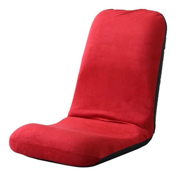 背筋ピン 座椅子/パーソナルチェア Lサイズ レッド 起毛生地 約幅42cm スチールパイプ リクライニング 日本製代引NG