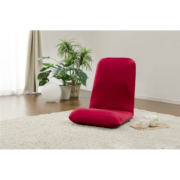 背筋ピン 座椅子/パーソナルチェア Lサイズ レッド 起毛生地 約幅42cm スチールパイプ リクライニング 日本製代引NG