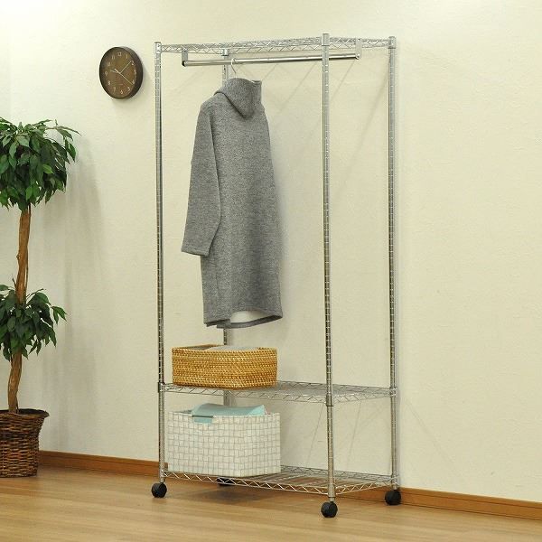 スーパSALE10倍＆4時間限定10％OFF ハンガーラック 衣類収納 約幅90cm 支柱径25mm メッキ スチールワードローブ 組立品 リビング ベッドルーム 子供部屋【代引NG】