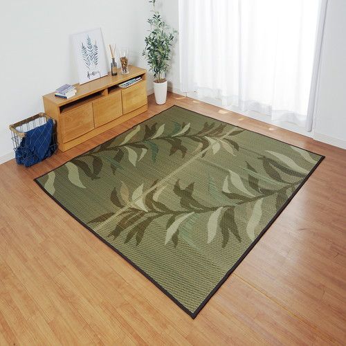 消臭い草 ラグマット/絨毯 長方形 グリーン 約191×300cm 裏：不織布 防滑 抗菌 防臭 湿度調整効果 〔リビング〕代引NG