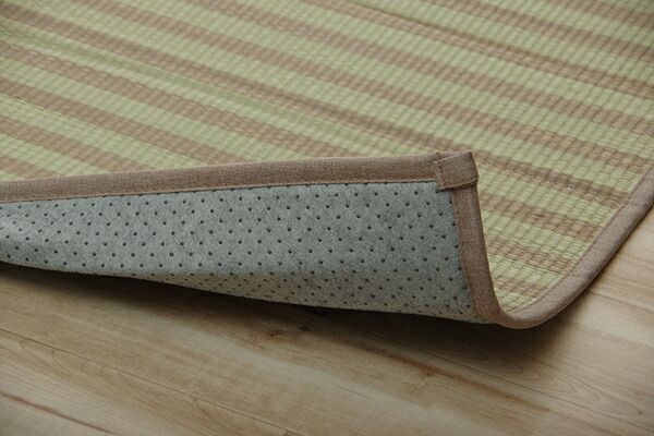 い草 ラグマット/絨毯 格子柄 ブラウン 約190×300cm 撥水 滑り止め 防滑機能 不織布 抗菌 防臭 調湿 〔リビング〕代引NG