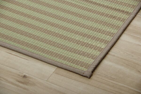 い草 ラグマット/絨毯 格子柄 ブルー 約190×300cm 撥水 滑り止め 防滑機能 不織布 抗菌 防臭 調湿 〔リビング〕代引NG