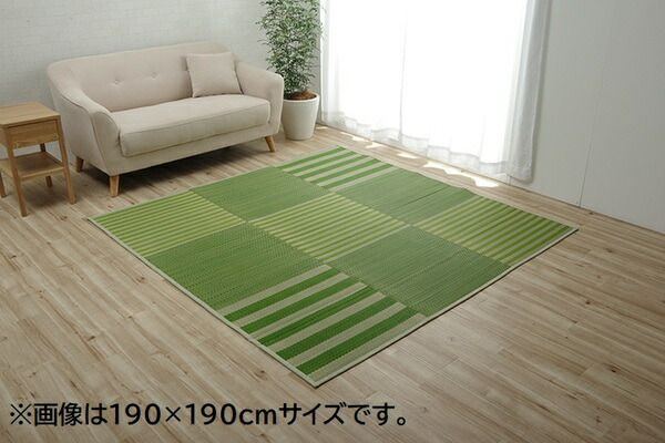 い草 ラグマット/絨毯 格子柄 ブルー 約190×300cm 撥水 滑り止め 防滑機能 不織布 抗菌 防臭 調湿 〔リビング〕代引NG
