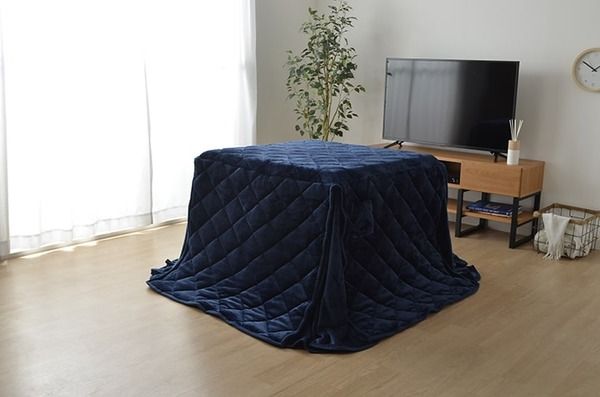ダイニング用 こたつ布団 ハイタイプ用 ネイビー 約235×235cm 正方形 洗える 抗菌防臭加工 〔リビング〕代引NG