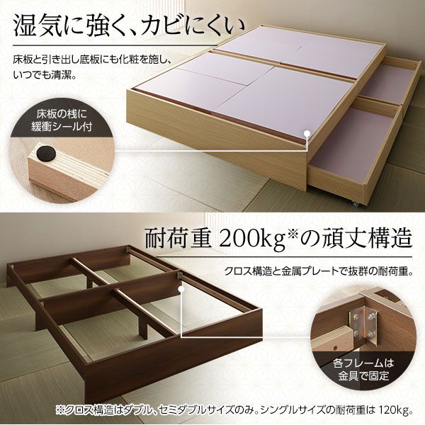 スーパSALE10倍＆4時間限定10％OFF ベッド ブラウン ダブル ボンネルコイルマットレス付き 収納付き 引き出し付き キャスター付き 木製 ヘッドレス シンプル 和 モダン