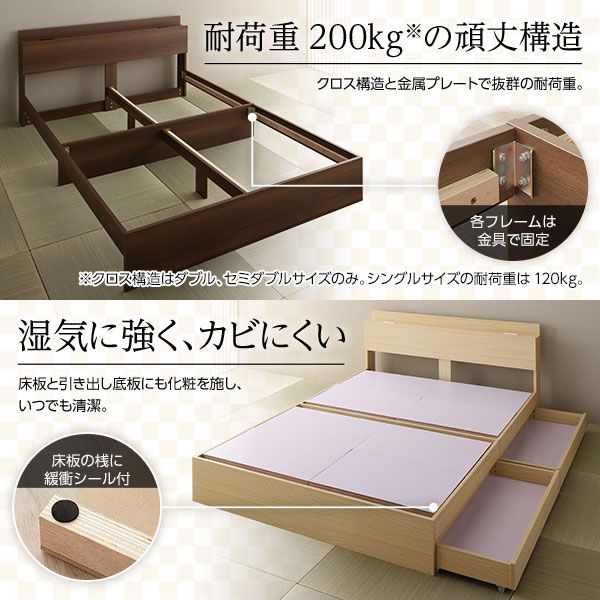 スーパSALE10倍＆4時間限定10％OFF ベッド 収納付き 引き出し付き 木製 棚付き 宮付き コンセント付き シンプル 和 モダン ブラウン ダブル ボンネルコイルマットレス付き