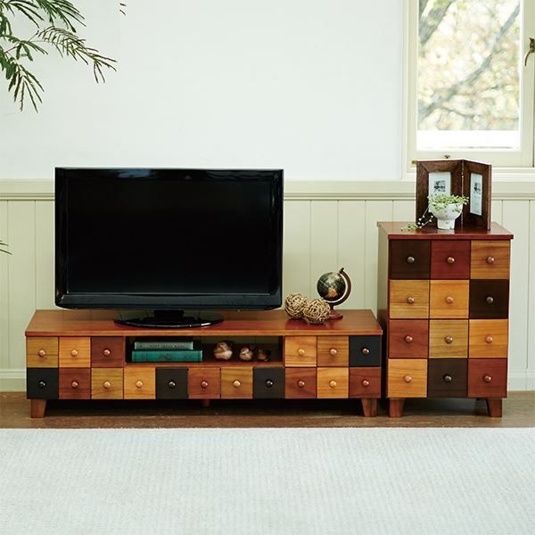 カラフル テレビ台/テレビボード 幅89×奥行35×高さ31.5cm 木製 桐 脚付き 引き出し付き 〔リビング〕代引NG