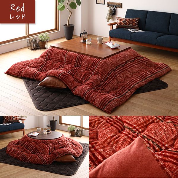 こたつ布団/こたつ掛け布団 単品 長方形 レッド 約190×240cm フランネル チェック柄 洗える 〔リビング〕代引NG
