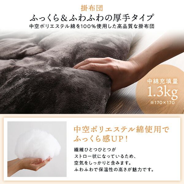 厚掛け こたつ布団 単品 長方形 ブラウン 約185×235cm フランネル 無地 リバーシブル 抗菌防臭 洗える オールシーズン 防滑代引NG