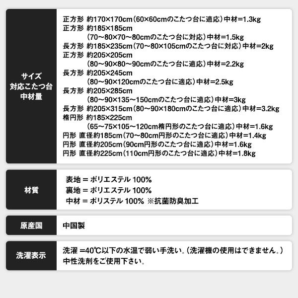厚掛け こたつ布団 単品 正方形 無地 ベージュ 185×185cm リバーシブル 抗菌防臭 洗える オールシーズン 防滑 床暖房対応代引NG
