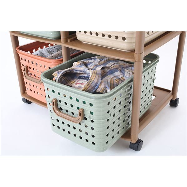 スリムバスケットラック/衣類収納 4W型 66×44.5×69.8cm 日本製 キャスター付き ポリプロピレン 〔脱衣所 洗面所〕代引NG