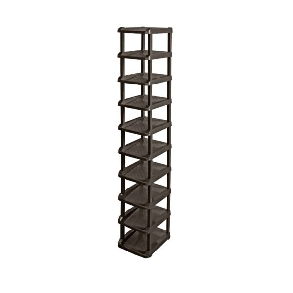スーパSALE10倍＆4時間限定10％OFF スリム シューズラック/下駄箱 10段 【ダークブラウン】 26.5×30×144cm 日本製 ポリプロピレン 〔玄関 エントランス 入口〕【代引NG】