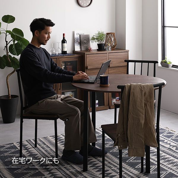 ダイニング テーブル 単品 円形 幅90cm ブラウン×ブラック シンプル モダン ヴィンテージ 木製 スチール デザイン 4人掛け 組立品