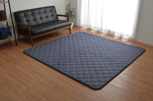 こたつ敷布団/キルトラグマット 3畳 先染め カーキ 約190×240cm 綿100％ 洗える 床暖房可 防滑 〔リビング〕代引NG