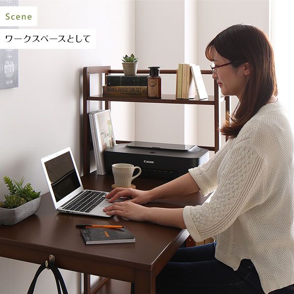 天然木 パソコンデスク 学習机ホワイトウォッシュ 幅120cm×奥行62cm 木製 収納ラック付き 可動式棚板 フック付き代引NG
