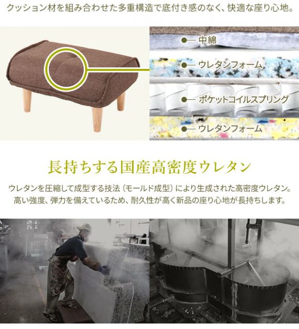 日本製 シンプル オットマン/スツール コールテン生地 グリーン 脚部：ナチュラル 約幅59cm ゆったりサイズ 国産 ソファ ソファー おしゃれ ポケットコイル 北欧 リビング ひとり暮らし 代引NG