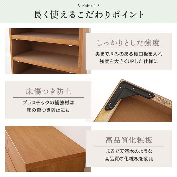 頑丈薄型チェスト/収納棚 5段 幅75cm ホワイト木目調 奥行30cm 日本製 『ウスピッタ』 完成品 転倒防止具付き