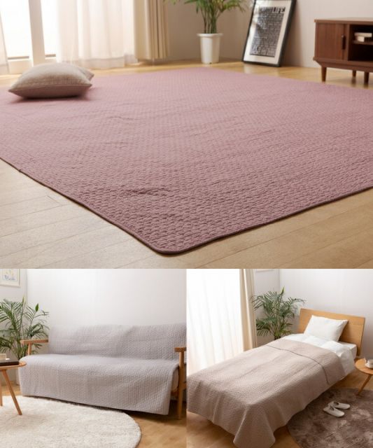 マルチカバー/ラグ M 200×200cm オフホワイト CLOUD柄 洗える 綿100％ オールシーズン mofua モフア イブル 〔リビング〕代引NG
