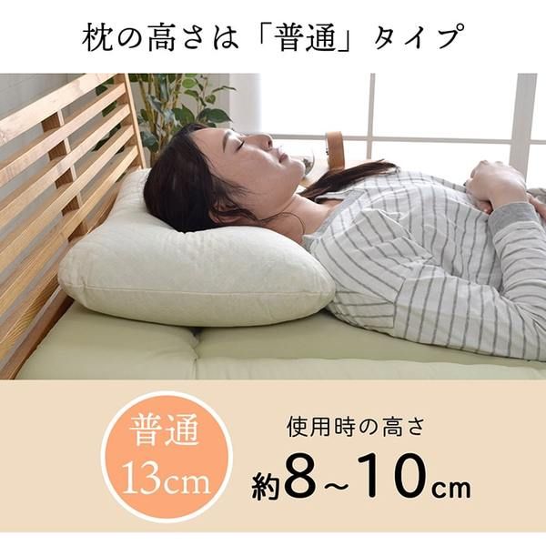 低反発 もっちり 枕/ピロー 約43×63cm 抗菌 防臭 ひばパイプ 日本製 側地綿100％ 高さ普通タイプ 〔ベッドルーム〕代引NG