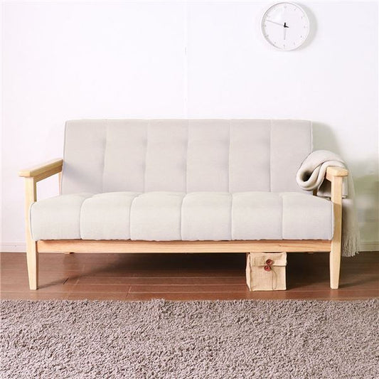 レトロ ソファー 2人掛け ベージュ 135×73×70(40)cm 木製 肘付き 脚付き 組立品 〔リビング ダイニング〕