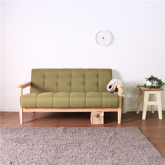 レトロ ソファー 2人掛け グリーン 135×73×70(40)cm 木製 肘付き 脚付き 組立品 〔リビング ダイニング〕