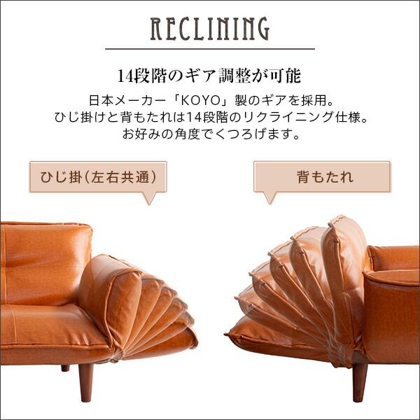 カウチ ソファー 130〜170×78〜113×64cm オットマンセット ブラウン 合成皮革 合皮 リクライニング 肘付き 脚付き ポケットコイル リクライニングソファー ソファーベッド 来客用ベッド リビング家具 完成品代引NG
