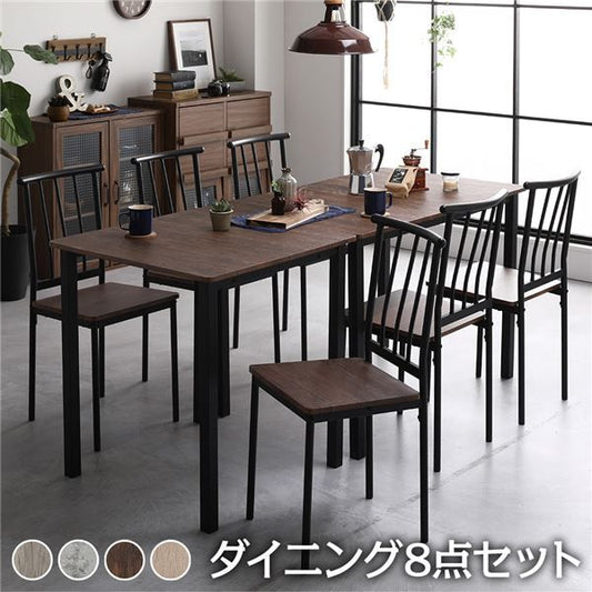ダイニング セット 8点 分割 テーブル 幅180cm チェア 6脚 ブラウン×ブラック シンプル モダン ヴィンテージ 木製 スチール デザイン 6人掛け 組立品