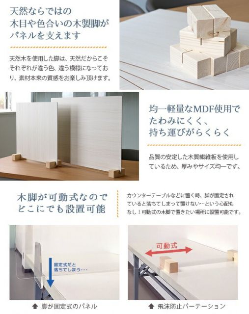 衝立 パーティション 日本製 ブラウン 木目 仕切り 板 ウイルス 対策 予防 感染 飛沫 防止 ガード パネル M サイズ 45 × 44 cm レギュラー スタンド 木製 脚代引NG
