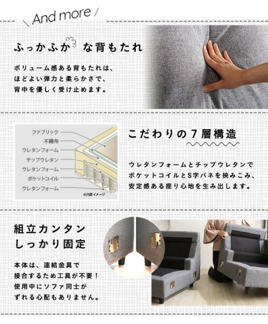カウチソファー 3人掛け 約幅183cm ブルー 肘付き クッション付き 取り外し式 木製脚付き ローソファー フロアソファー リビング家具 ダイニング 組立品代引不可