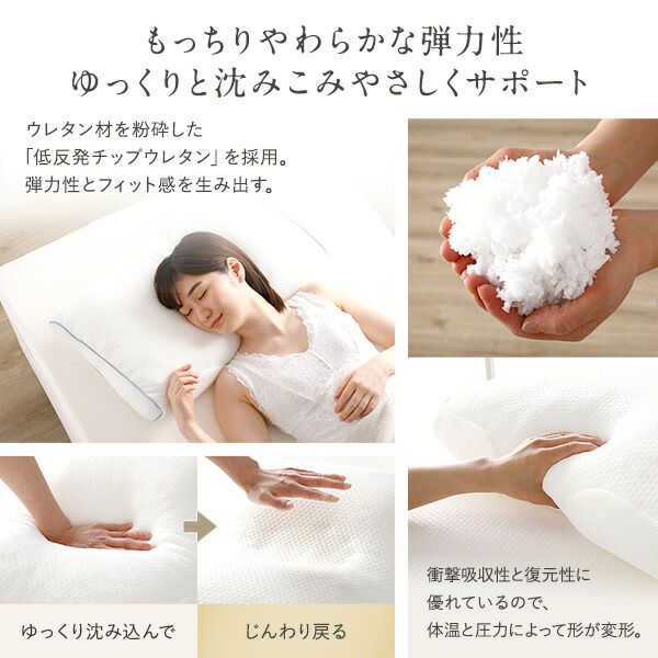 日本製ふんわり もっちり 低反発チップ まくら 60×40cm 抗菌 体圧分散 つつみこまれる感覚枕 低反発枕 ピロー マクラ 幅60cm メッシュ素材 通気性 プレゼント ギフト 寝具代引NG