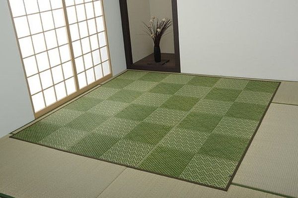 い草 花ござ ラグマット グリーン 江戸間3畳 約174×261cm 日本製 抗菌 防臭 消臭 市松 小林製薬 持続性抗菌剤 KOBA-GUARD代引NG
