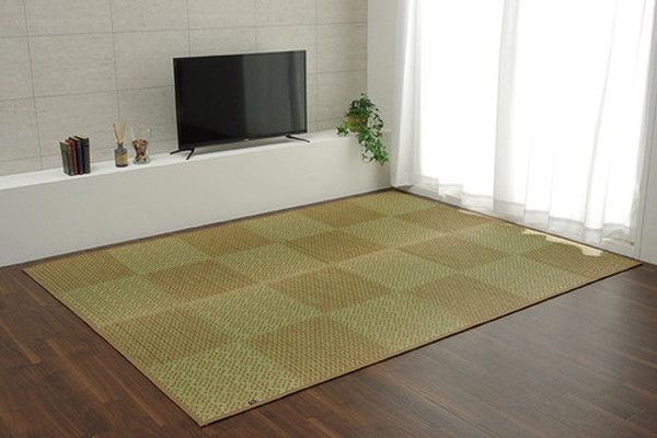い草 花ござ ラグマット グリーン 江戸間6畳 約261×352cm 日本製 防傷 抗菌 防臭 市松 小林製薬 持続性抗菌剤 KOBA-GUARD代引NG